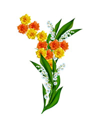 Holiday card with roses and lilies of the valley