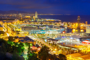 Fototapeta na wymiar Aerial view Barcelona at night, Catalonia, Spain