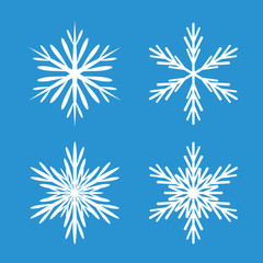 Collection of White Snowflakes and Blue Background.
