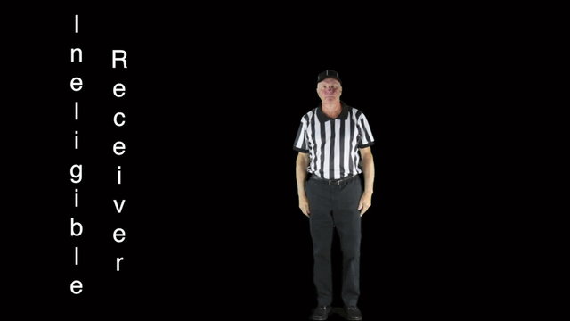Man dressed as a football official signaling Ineligible Receiver.