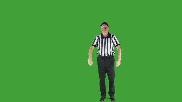 Man dressed as a football official signaling Personal Foul.