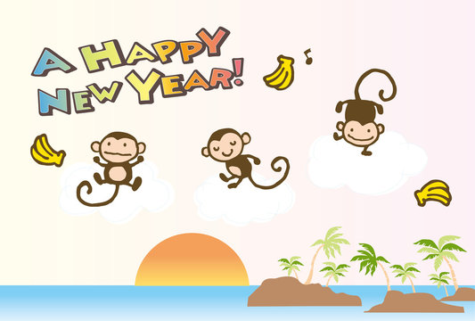Happy new year 2016! new year card. Year of Monkey / vector illustration