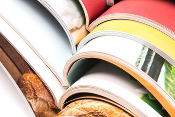 stack of colorful magazines