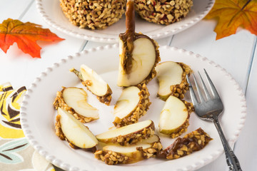 Sliced caramel apple.