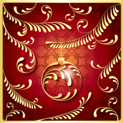 шар украшение на ёлку на красном фоне с узором