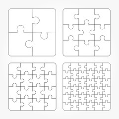 Jigsaw puzzle four vector flat blank templates set