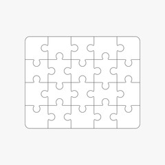 Jigsaw puzzle blank template 4x5, twenty pieces