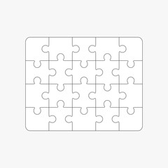 Jigsaw puzzle blank template 4x5, twenty pieces