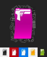 gun game paper sticker with hand drawn elements