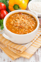 tomato soup with rice and vegetables, vertical