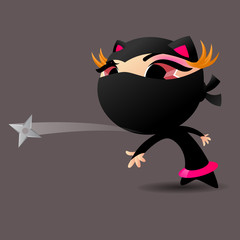 Girl in cat ninja suit throwing a bladed star © planet12