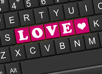 The inscription love on the black keyboard