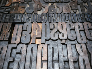 Vintage Letterpress wood type printing blocks Top view
