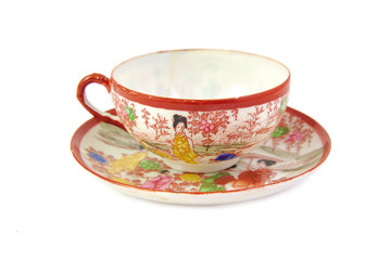 Chinese porcelain tea cup china design isolated on a white