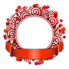 Frame with red and white  candies.
