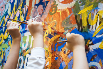 Fototapeta premium Kids hands with Colourful Paint Background