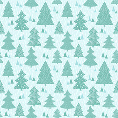 Seamless pattern with hand drawn christmas trees