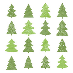 Set of hand drawn christmas trees