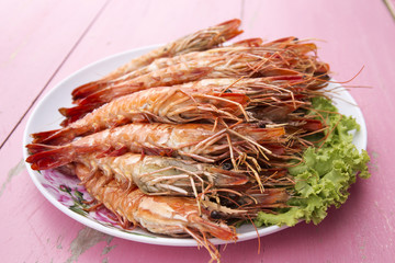 Grilled shrimps on the plate