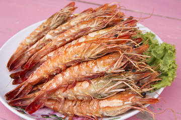 Grilled shrimps on the plate