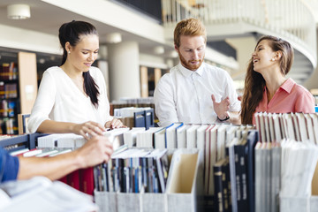 Group of students studying in library