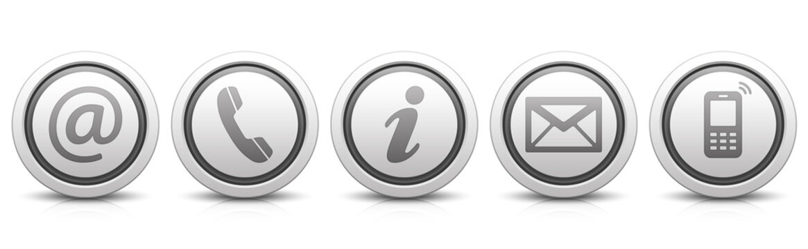 Contact Us – Set of light gray buttons with reflection & black