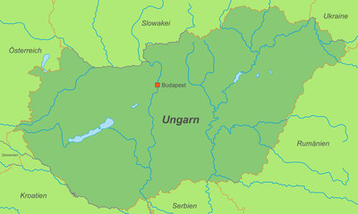 Ungarn in grün (beschriftet) - Vektor