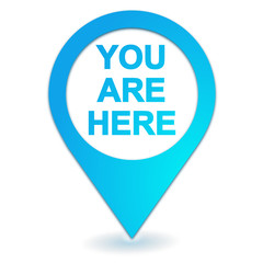 you are here on geolocation symbol blue