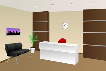 Interior office room reception beige chair cabinet illustration vector