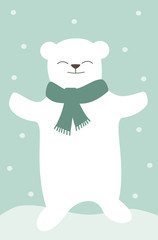 cartoon polar white bear with scarf lovely pastel vector illustration