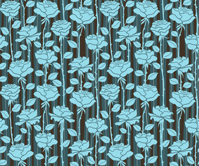 Roses. Seamless blue background with stripes