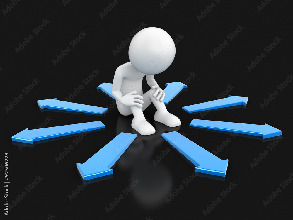 Poster man and arrows. image with clipping path.