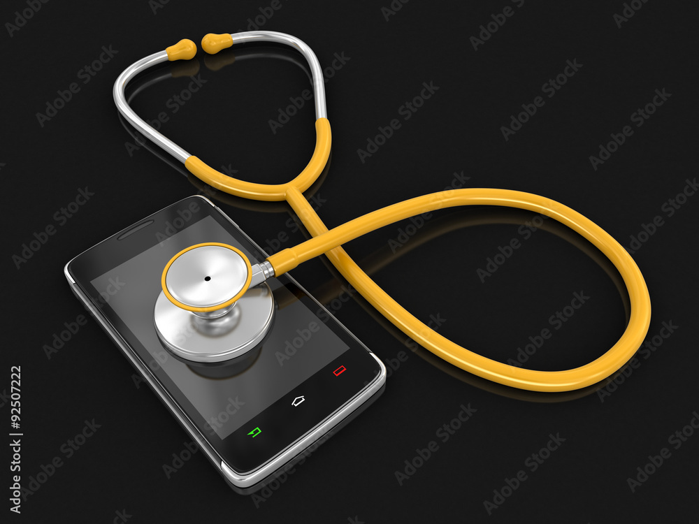 Poster touchscreen smartphone and stethoscope (clipping path included)