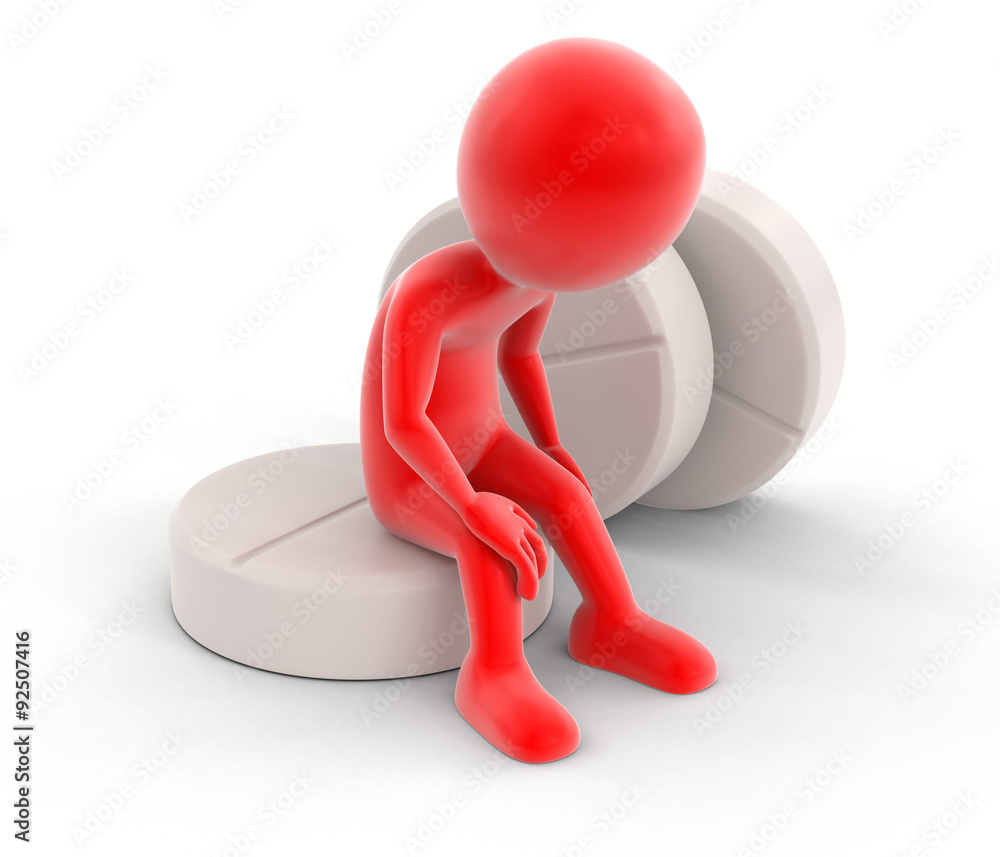 Poster man and tablets (clipping path included)