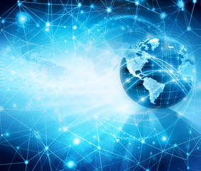 Best Internet Concept of global business. Globe, glowing lines on technological background. Electronics, Wi-Fi, rays, symbols Internet, television, mobile and satellite communications