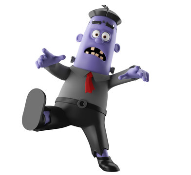 3D Halloween party cartoon isolated icon frankenstein, funny scary man character, zombie figure
