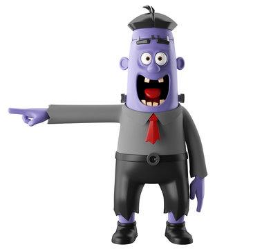 3D Halloween party cartoon isolated icon frankenstein, funny scary man character, zombie figure