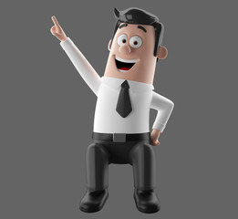 3D funny cartoon character illustration office man in suit isolated