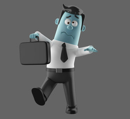 3D funny cartoon character illustration office man in suit isolated