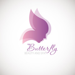Vector illustration with Butterfly symbol. Logo design.  For beauty salon, spa center, health clinic - 92509203