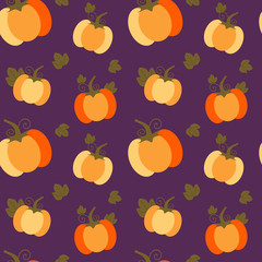 colorful orange pumpkins on purple background halloween seamless vector pattern