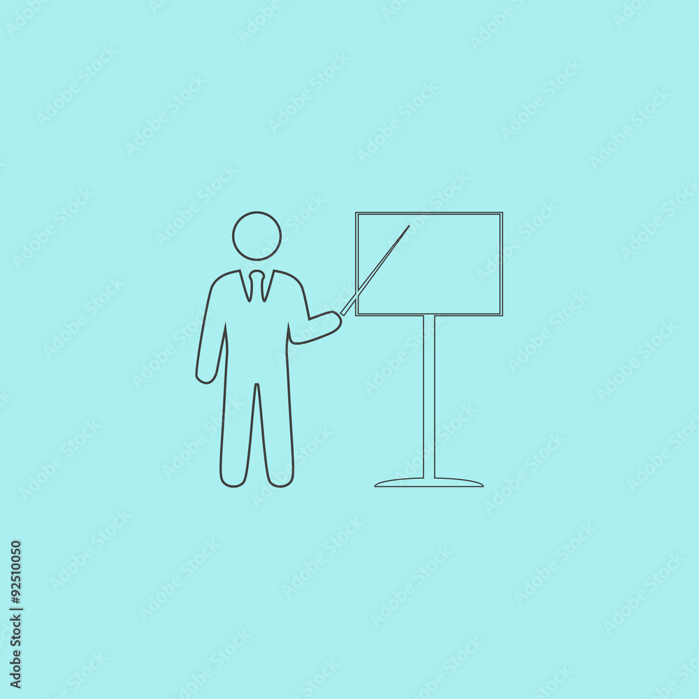 Poster presentation sign icon. man standing with pointer