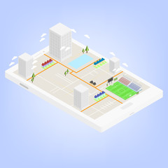 isometric 3d mobile navigation map infographic.Mobile City / vector