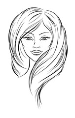 Young woman face line art style