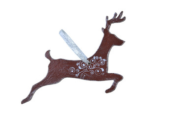 Christmas wooden toy deer on a white background