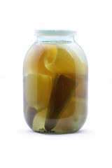 Homemade preserves on white background