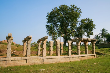 Pillars of ruined temple in hampi