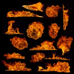 Papier Peint photo Lavable Flamme Collection de feu haute résolution sur fond noir