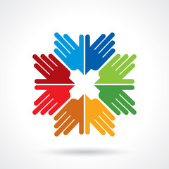Teamwork symbol. Multicolored hands