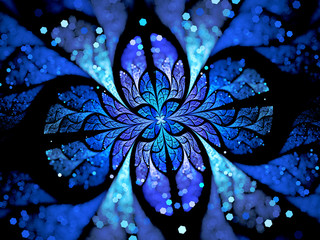 Blue glowing magical stained glass ornament with particles - obrazy, fototapety, plakaty
